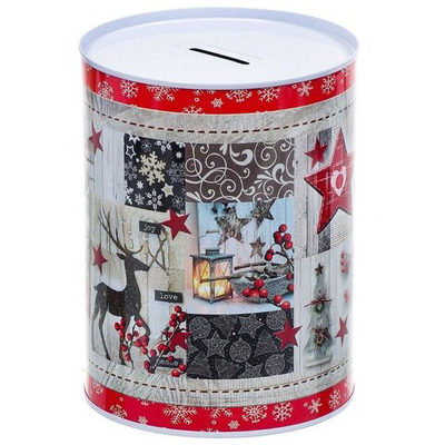 Копилка Рождественский принт, 12х16 см, мет-л, Y4-4243, в асс