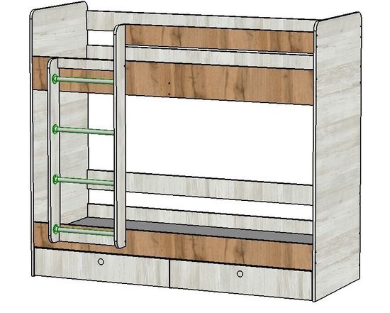 Кровать двухъярусная ТЕНРИ-2 с ящиками левая
