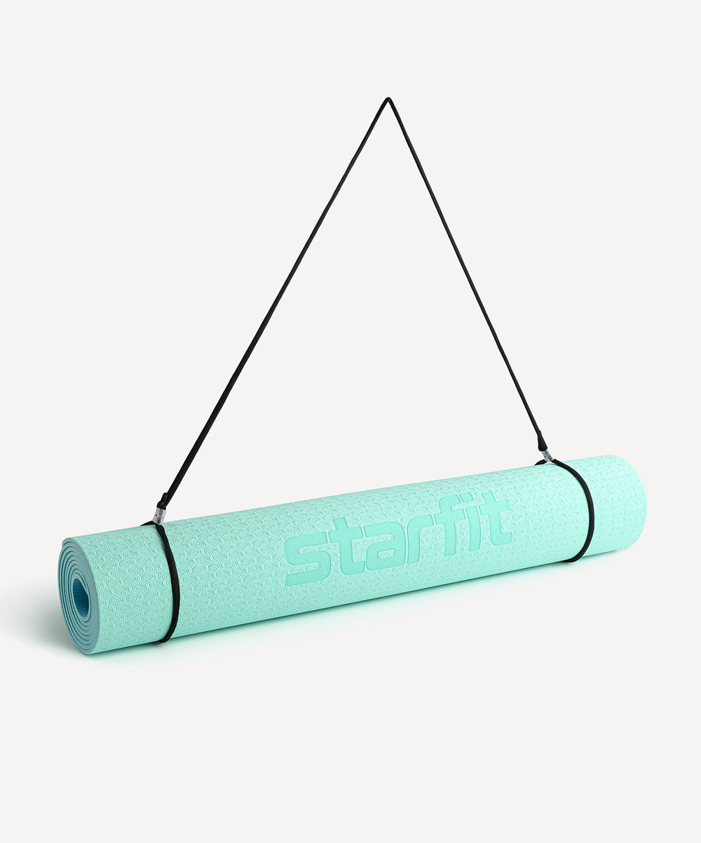 Коврик для йоги и фитнеса STARFIT FM-201, TPE, 183x61x0,6 см, мятный/серый