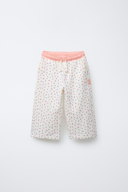 ZARA БРЮКИ-КЮЛОТЫ С ЦВЕТОЧНЫМ ПРИНТОМ, ЭКРЮ