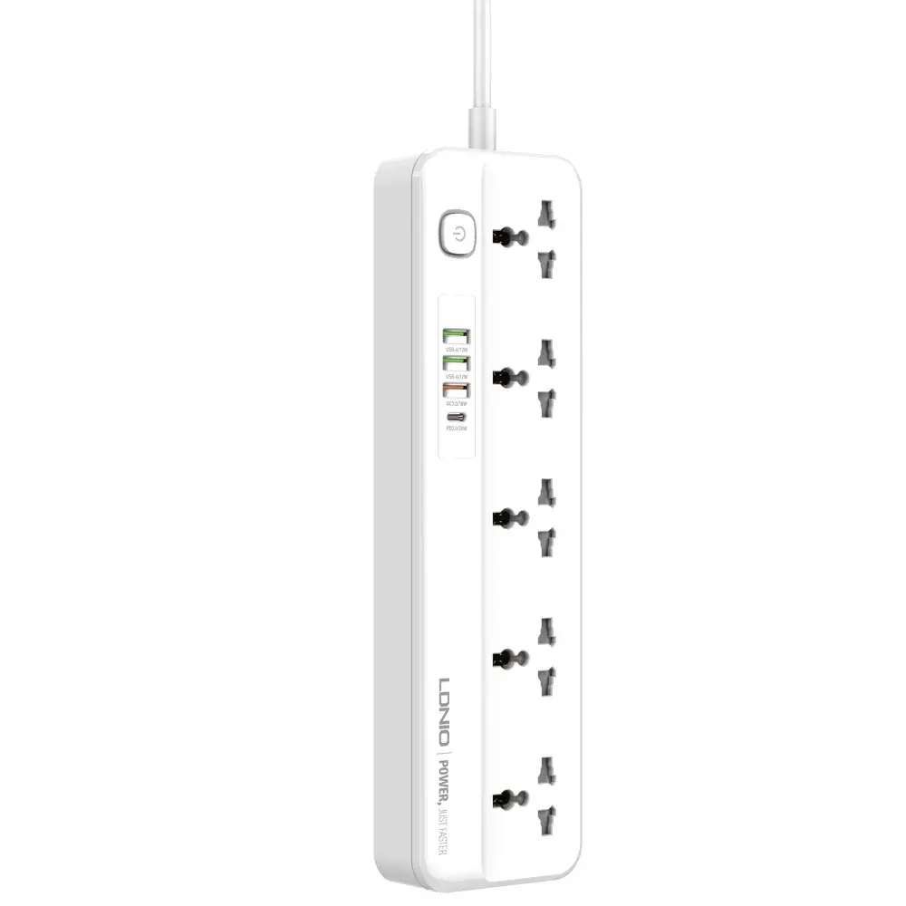 LDNIO удлинитель сетевой фильтр, модель SC5415, 2 метра, 4 USB, тройник разветвитель с заземлением и выключателем, белый