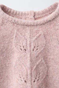 ZARA ДЖЕМПЕР ВЯЗАНЫЙ С ЛИСТЬЯМИ, СВЕТЛО-РОЗОВЫЙ