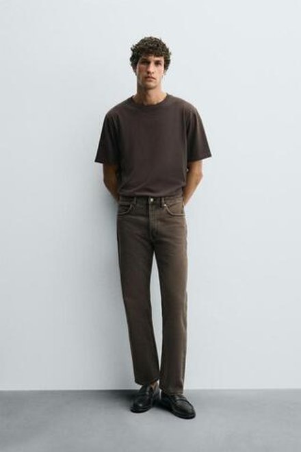 ZARA ДЖИНСЫ STRAIGHT FIT REGULAR, КОРИЧНЕВЫЙ