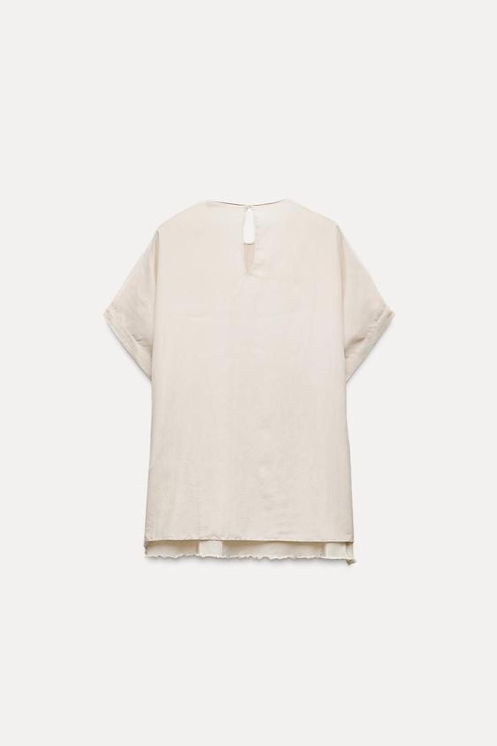 ZARA ТОП С ВОЛАНАМИ И НЕОБРАБОТАННЫМ И КРОМКАМИ — ZW COLLECTION, БЕЖЕВЫЙ/ЗЕЛЕНЫЙ