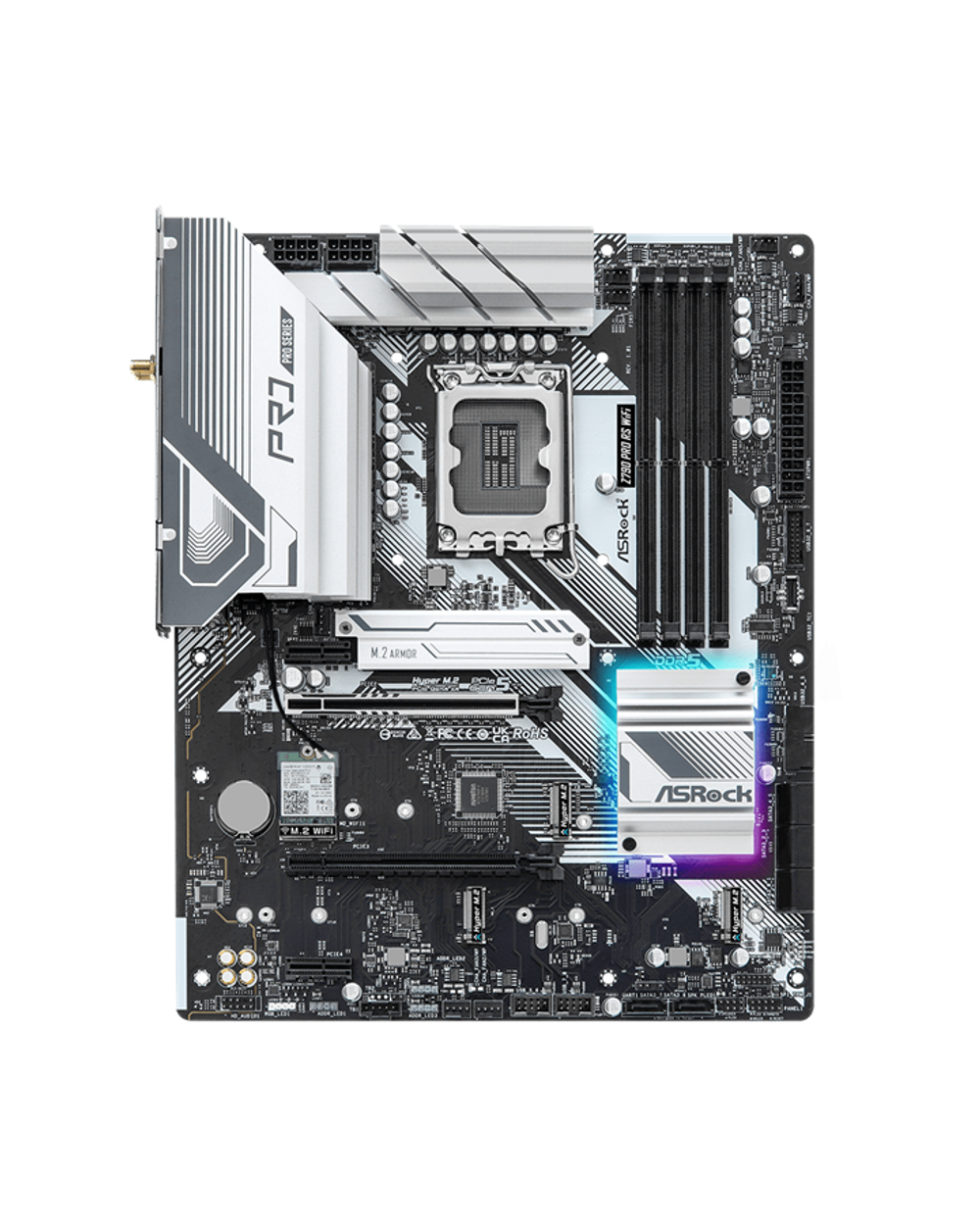Материнская плата ASROCK Z790 PRO RS WIFI, LGA1700, Z790, 4*DDR5, HDMI+DP, 8xSATA3 6.0, M.2 Socket, USB 3.2, USB2.0, Type-C, ATX
