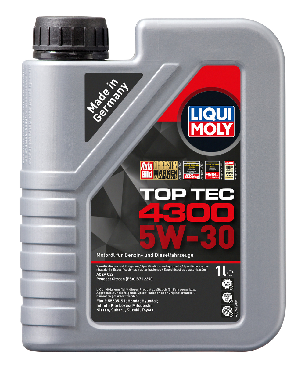 Масло Liqui Moly Top Tec 4300 5W30 SP C2 C3 (1л) синтетика для PCA, Honda, Toyota, Fiat