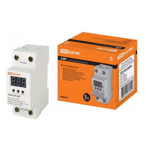 TDM Реле напряжения (1ф, АЗМ, 63А, Umin=175±5В, Umax=270±5В DIN) LED SQ1504-0020