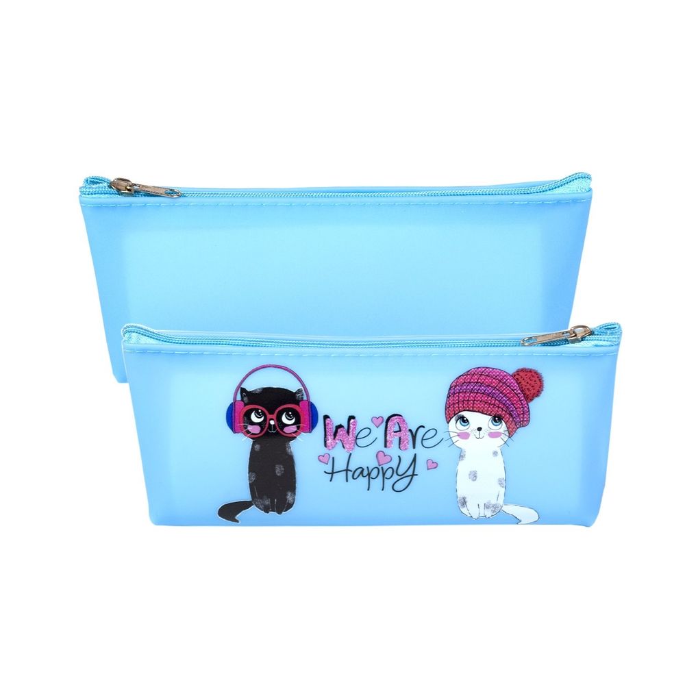 Пенал - косметичка Alingar, ПВХ, молния, 190х80х35 мм, "We are happy", голубой (черный и белый котик)