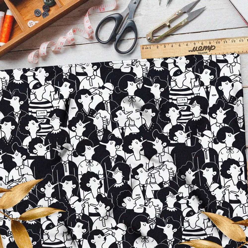 Ткань оксфорд 600 чёрно-белые фигурки людей