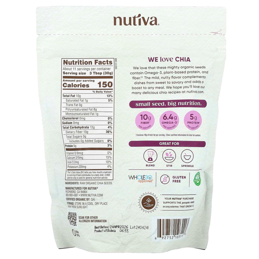 Nutiva, органические семена чиа, 340 г (12 унций)