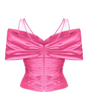 Блуза-топ драпированная из шелка и сетки с открытыми плечами