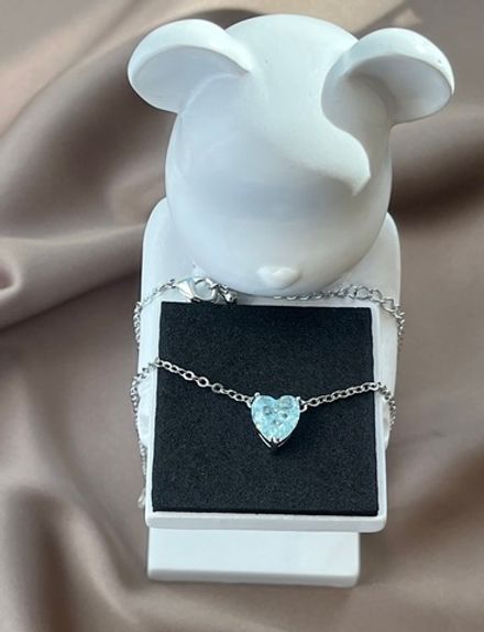 Кулон Голубое Сердце на цепочке (с эффектом битого стекла)