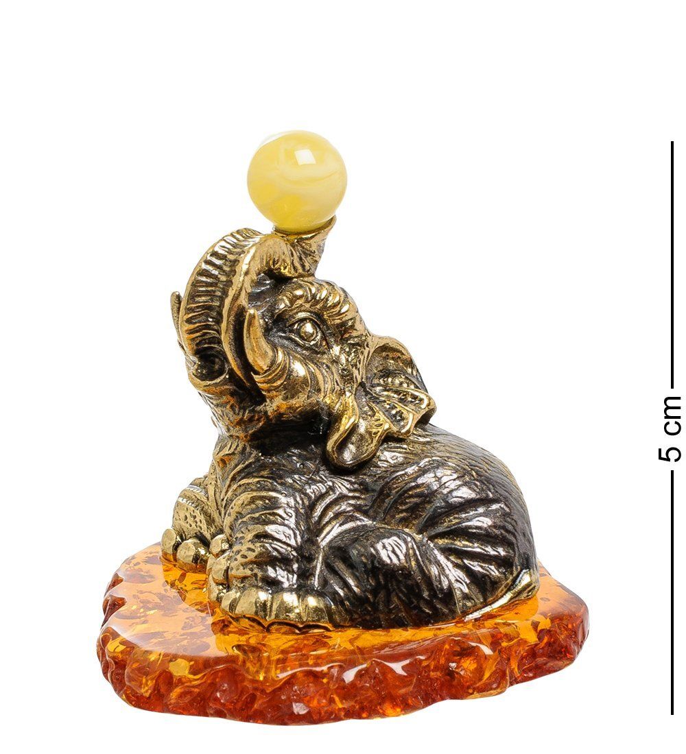 Народные промыслы AM-1824 Фигурка «Слон с шаром» (латунь, янтарь)