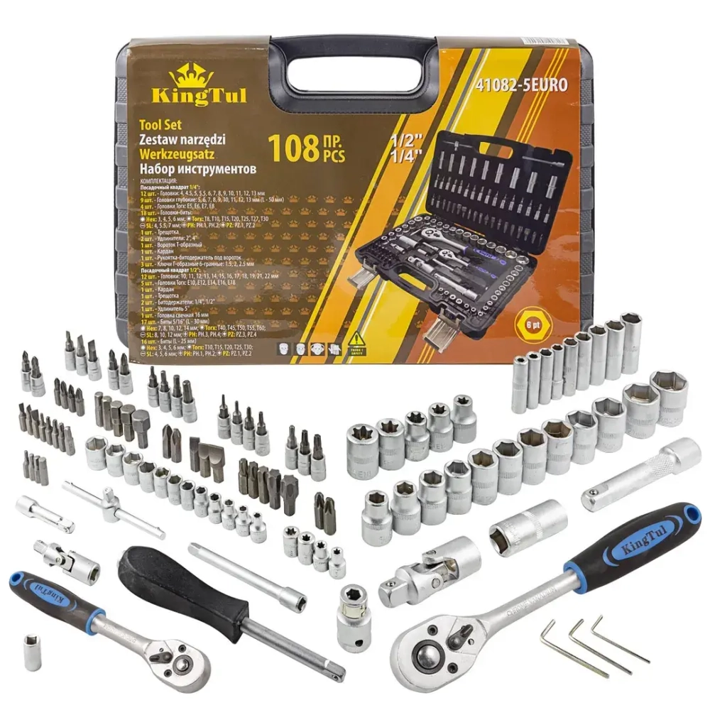 Набор инструментов 108пр.1/2'',1/4''(6гр.) KINGTUL KT-41082-5EURO
