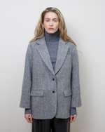 Пальто-жакет из шерсти елочка серый