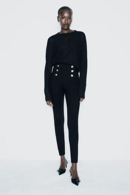 ZARA ЛЕГИНСЫ С ЗОЛОТИСТЫМИ ПУГОВИЦАМИ, ЧЕРНЫЙ