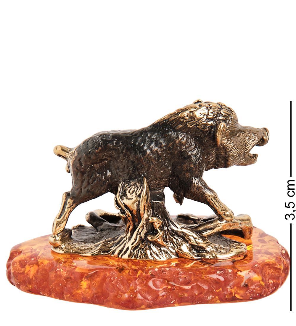 Народные промыслы AM- 997 Фигурка «Кабан секач» (латунь, янтарь)