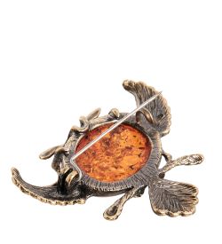 AM-2111 Брошь «Сова ученая» (латунь, янтарь)