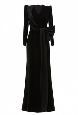 Платье в пол с драпировкой в виде банта на талии 15-01-24 FW