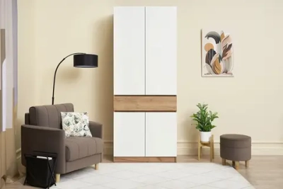 Шкаф 2-х створчатый с ящиком Веллум дуб крафт золотой / белый