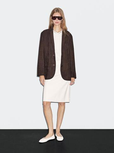 Massimo Dutti Замшевый блейзер, коричневый