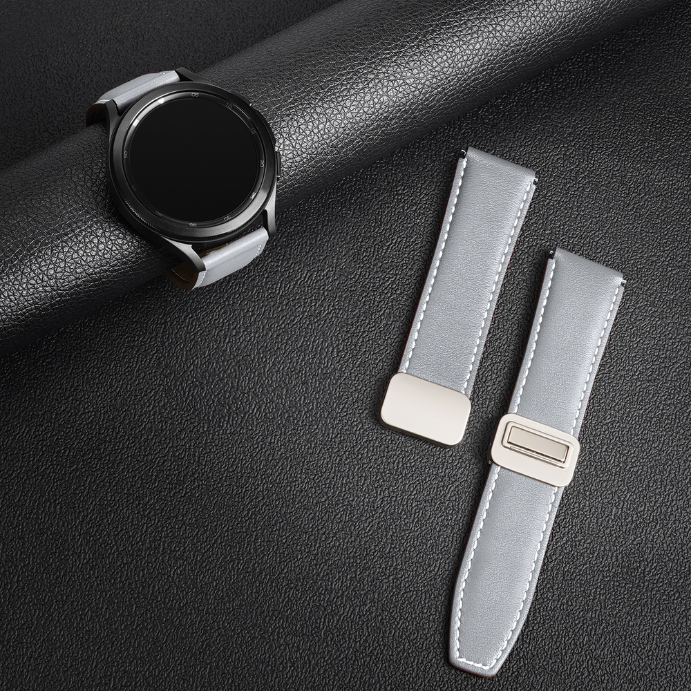 Ремешок из натуральной кожи серого цвета для смарт часов Samsung Galaxy Watch 45 и 46мм (размер крепления 22мм), серия YA Series от Dux Ducis