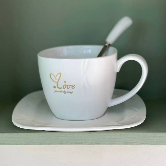 Чайная пара Love: чашка 380 мл, блюдце 16 см, ложка