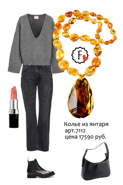 Эффектное колье из янтаря с крупным кулоном (7112)