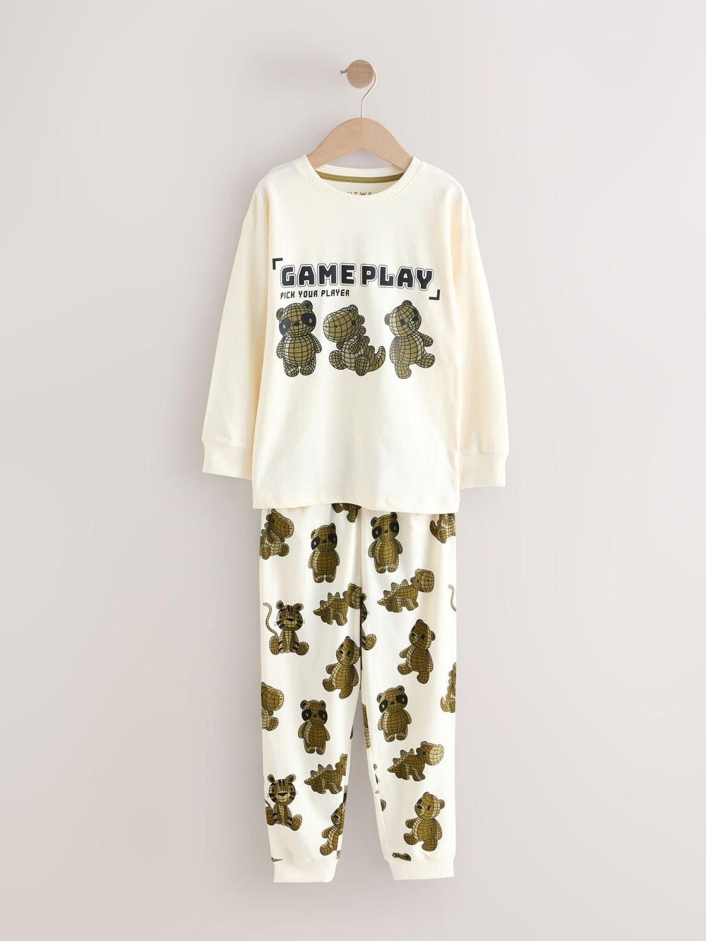 Пижама для мальчика Next AJ0-575, 3 шт., Хаки, Молочный, Серый