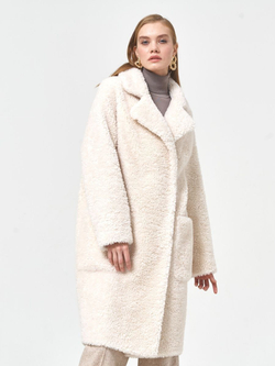 Шуба женская из шерсти мериноса чебурашка тедди, белая, SilverFox