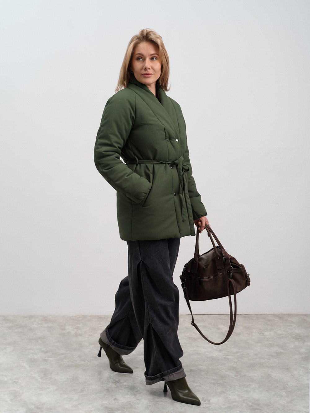 Куртка женская демисезонная " Кимоно Офис" хаки