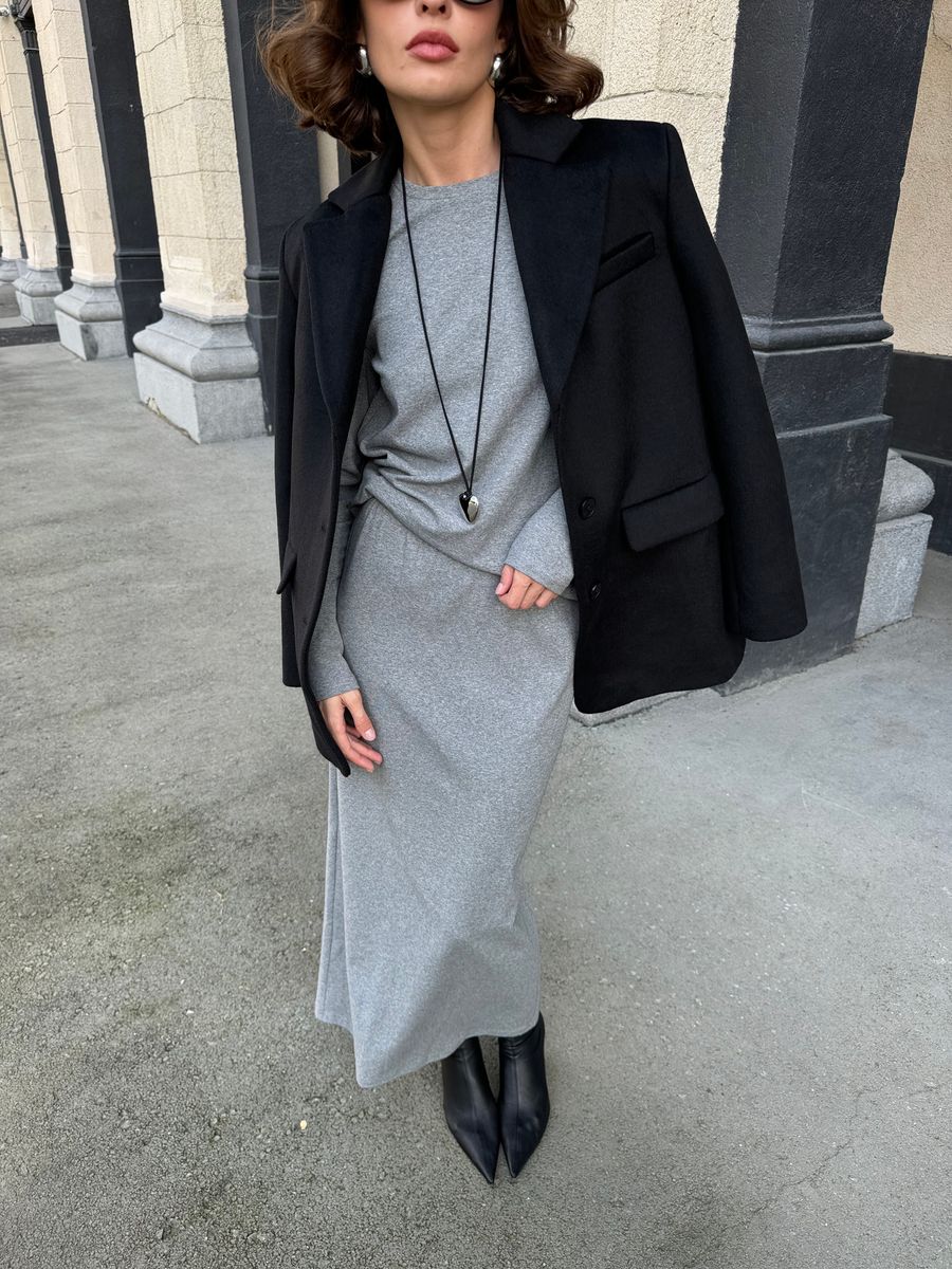 Лонгслив из хлопкового трикотажа серый меланж