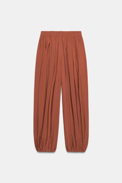 ZARA БРЮКИ-БАЛЛОНЫ С ЭЛАСТИЧНЫМ ПОЯСОМ. ЧЕРЕПИЧНЫЙ