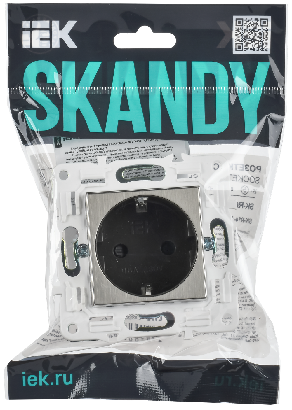 SKANDY Розетка с заземлением с защитными шторками 16А безвинтовое крепление SK-R06N металл никель IEK