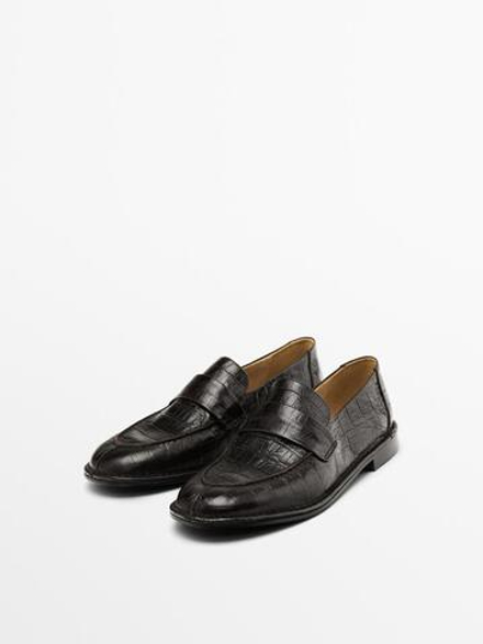 Massimo Dutti Лоферы с тиснением под крокодиловую кожу, коричневый