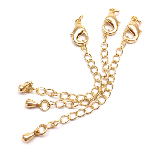 Замок - лобстер 12х6 мм с удлинительной цепочкой "Капля", позолота