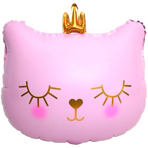 Шар фольга фигура 74см Кошка в короне голова розовая