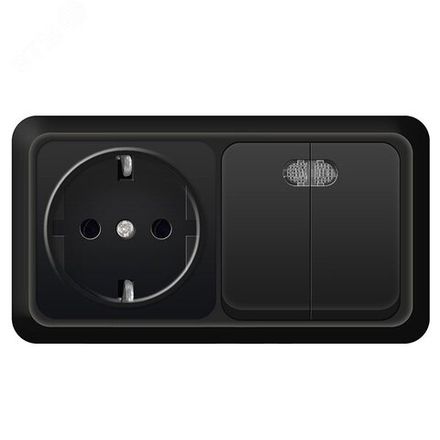 Выключатель двухклавишный с подсветкой UNIVersal "Олимп" 10А + розетка с/з, о/у,16A, черный (1/50)