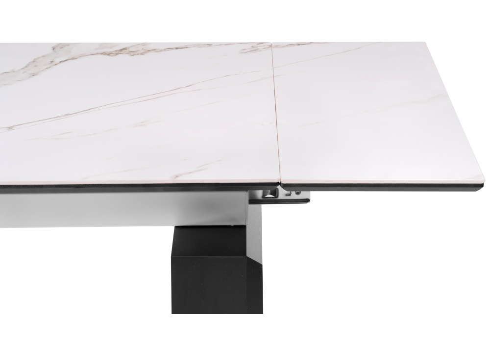 Керамический стол Woodville Давос 140(200)х80х78 белый мрамор, черный