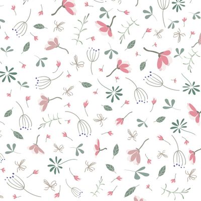 pattern with leaves and pink flowers 01112021 white