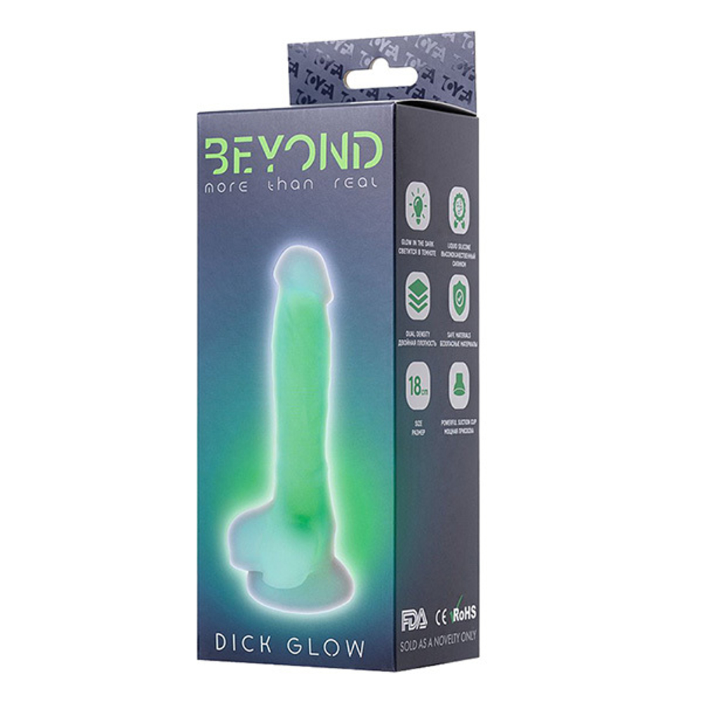 Прозрачно-зеленый светящийся в темноте фаллоимитатор 18см ToyFa Beyond Dick Glow 872011