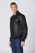 Куртка кожа Aeronautica 951 мужская черный бомбер