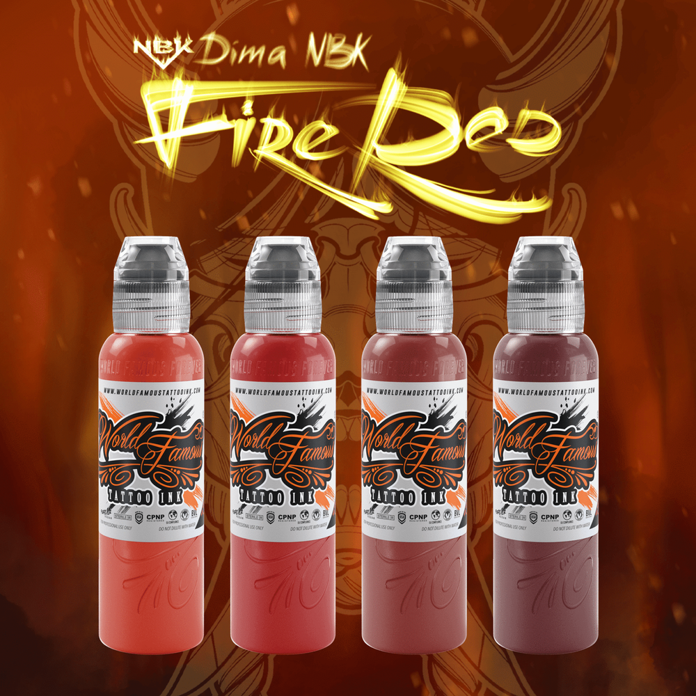 4 color Dima NBK Fire Red Set World Famous Tattoo Ink