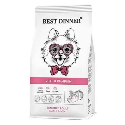 Сухой корм Best Dinner Adult Sensible Mini Veal & Pumpkin для собак мелких пород с Телятиной и тыквой, пакет 10 кг