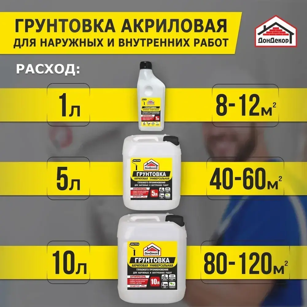 Акриловая грунтовка глубокого проникновения для наружных и внутренних работ 10 литров Экстра