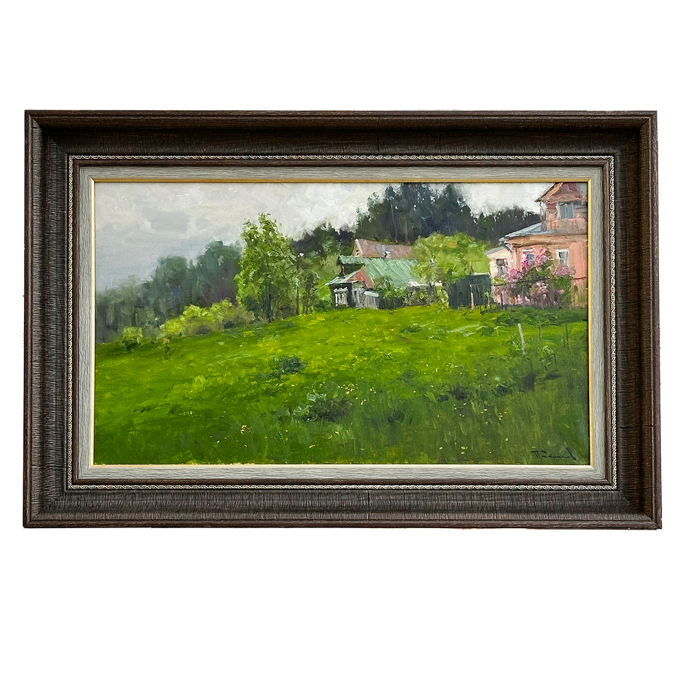 Плотников В.В. Этюд в дождливый день. Село Любец. Холст, Масло. 2023г. Размер холста 35х60 см
