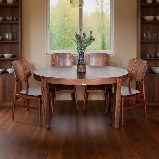 Комплект Стол CERRO 1400 EV с раздвижной овальной столешницей (американский орех) + 4 стула VST-V деревянный / Американский орех