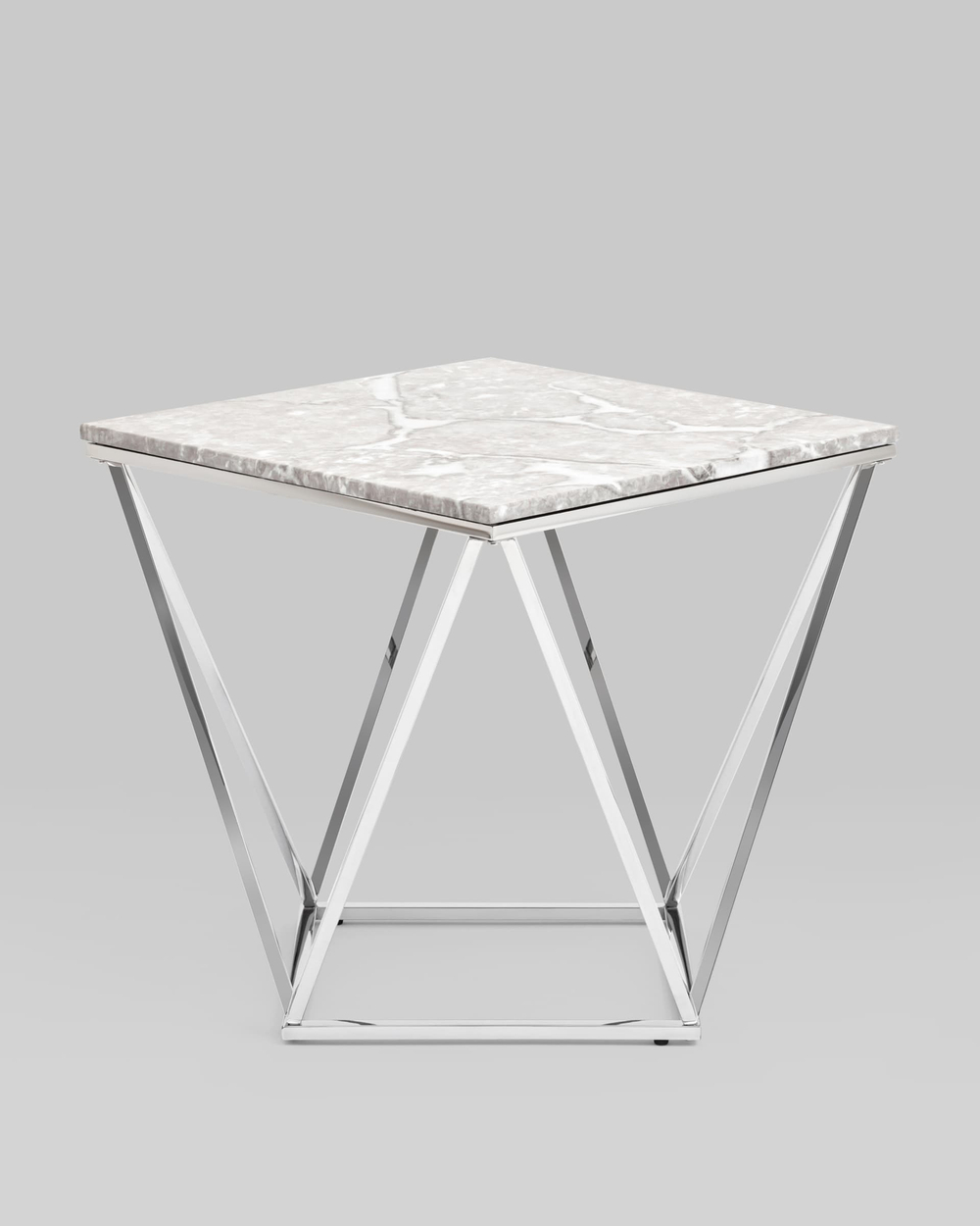 Журнальный столик Авалон 61*61 серый мрамор сталь серебро