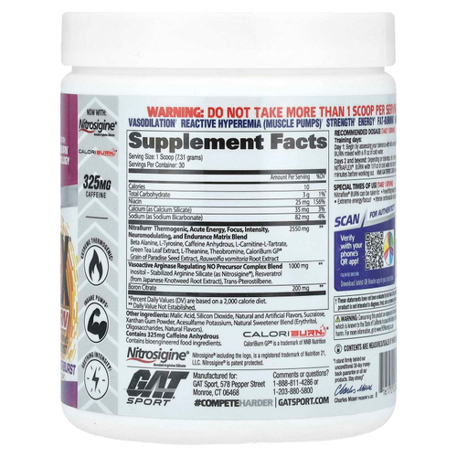 GAT, Sport, NITRAFLEX® Burn, Tropic Thunderburst, 219,3 г (7,74 унции)