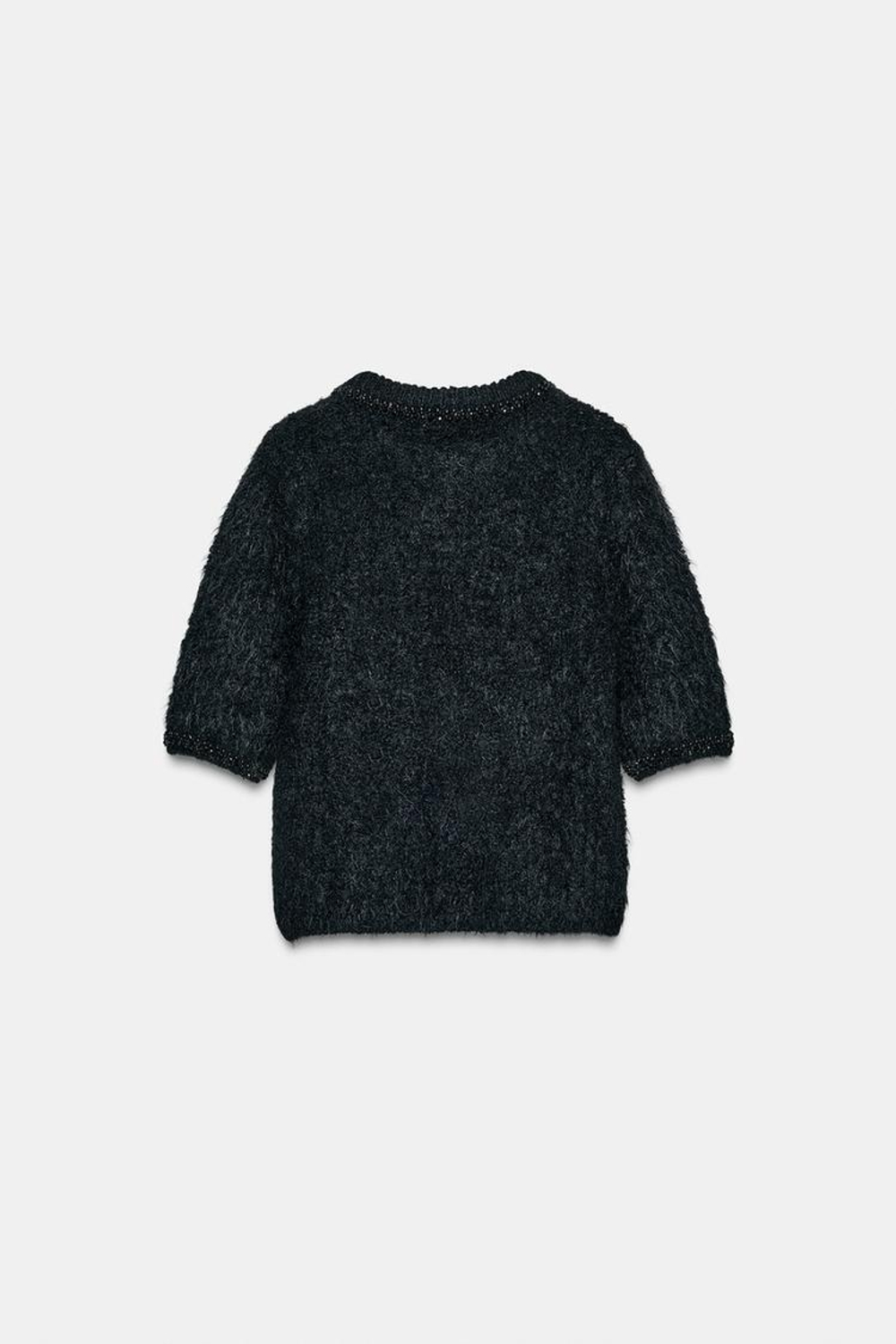 ZARA ДЖЕМПЕР С КОРОТКИМИ РУКАВАМИ И БУСИНАМИ, ЧЕРНЫЙ